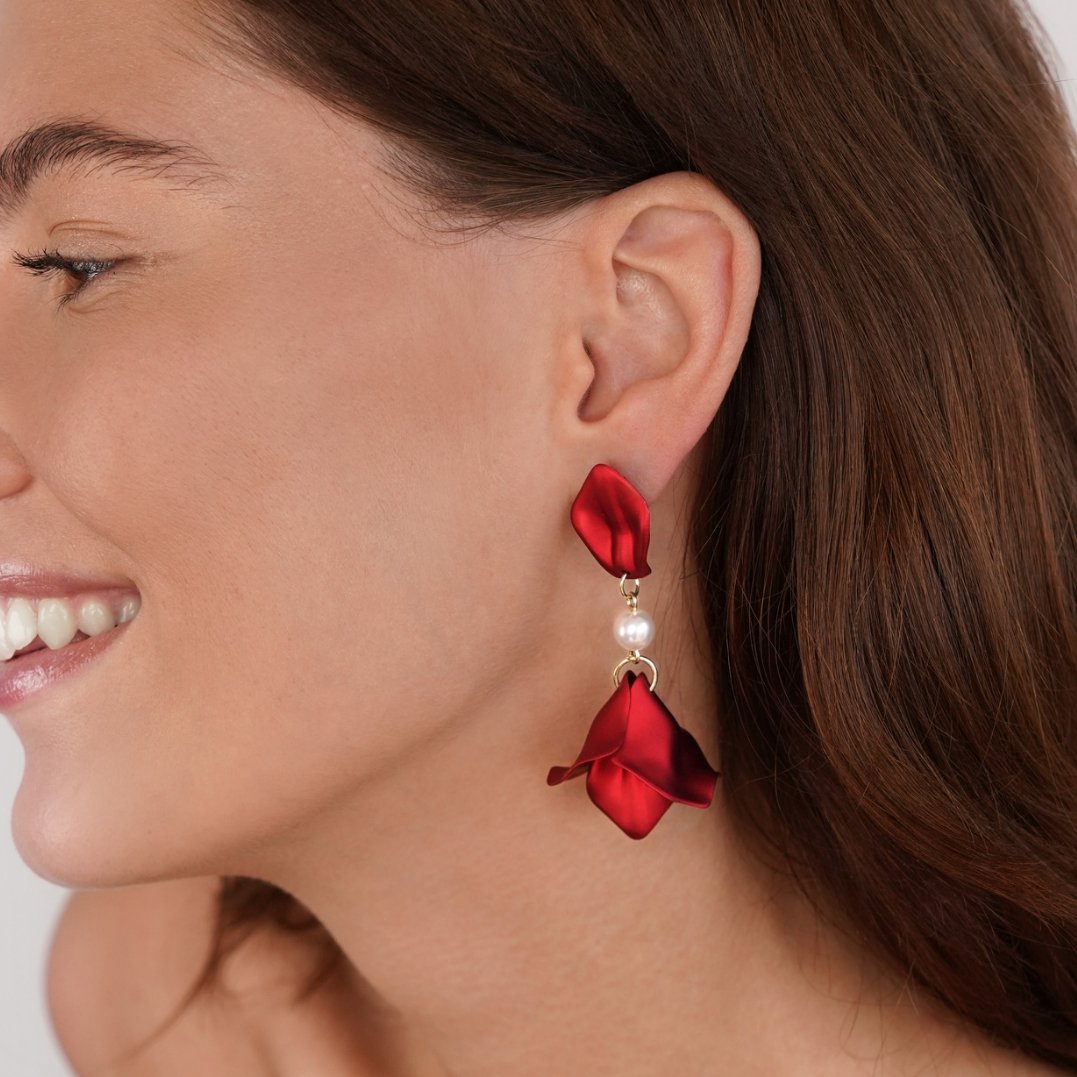 Red Flower Petal Earrings - Beautiful Earth Boutique