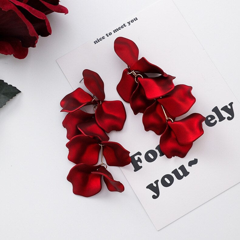 Red Flower Petal Earrings