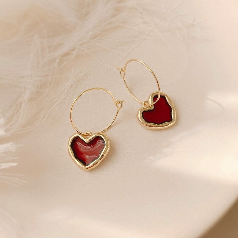 Red Heart Pendant Earrings - Beautiful Earth Boutique