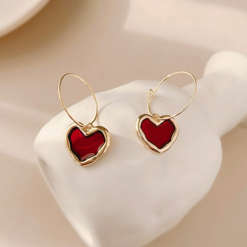 Red Heart Pendant Earrings - Beautiful Earth Boutique