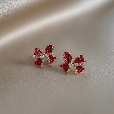 Red Peppermint Bow Earrings