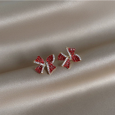 Red Peppermint Bow Earrings