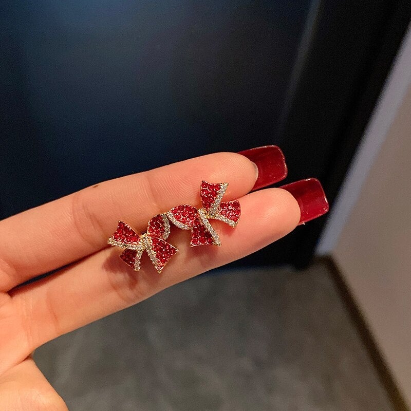 Red Peppermint Bow Earrings