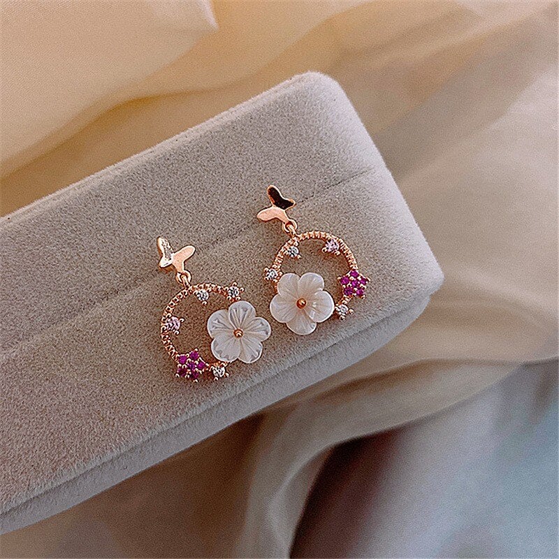 Rose Gold Butterfly Garden Earrings