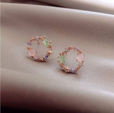 Round Crystal Flower Earrings