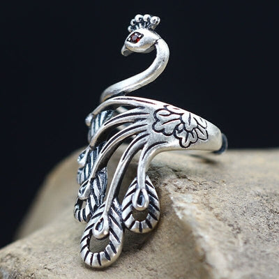 Silver Peacock Charm Ring