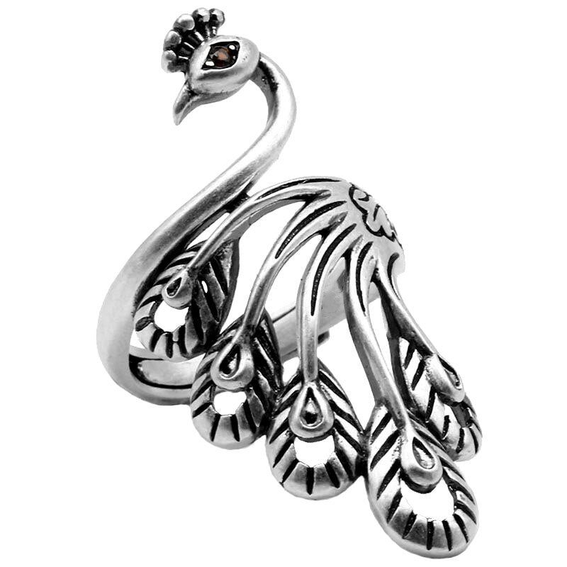 Silver Peacock Charm Ring