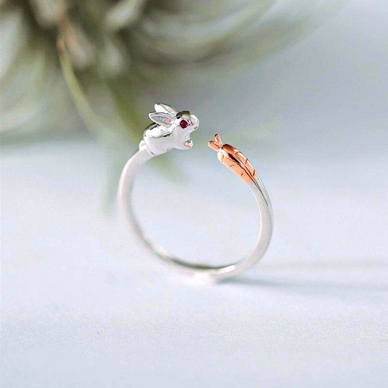 Silver Rabbit & Carrot Ring