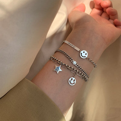 Silver Smile Charm Bracelet Set