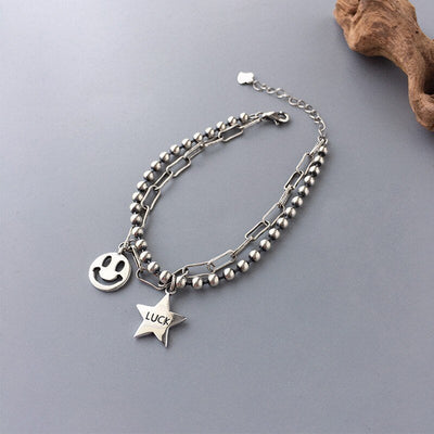 Silver Smile Charm Bracelet Set