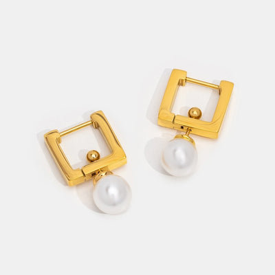 Square Hoop & Pearl Drop Earrings - Beautiful Earth Boutique