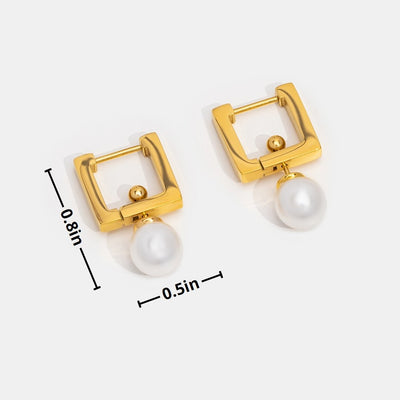 Square Hoop & Pearl Drop Earrings - Beautiful Earth Boutique