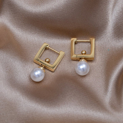 Square Hoop & Pearl Drop Earrings - Beautiful Earth Boutique