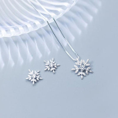 Sterling Silver Snowflake Earrings & Necklace Set - Beautiful Earth Boutique