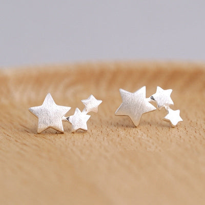 Sterling Silver Triple Star Earrings