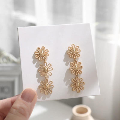 Triple Daisy Drop Earrings