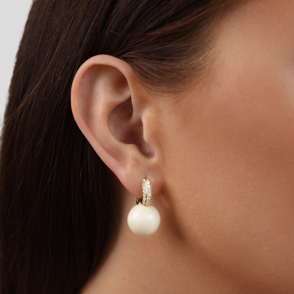 White Ball Crystal Hoop Earring - Beautiful Earth Boutique