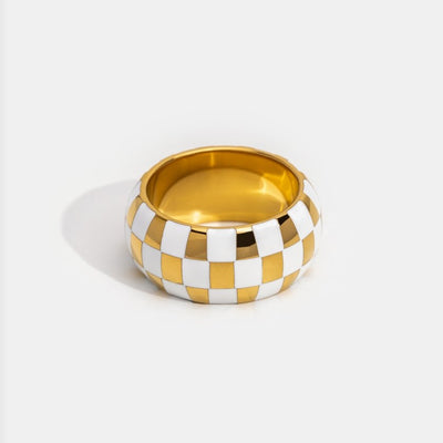 White & Gold Checkered Ring - Beautiful Earth Boutique