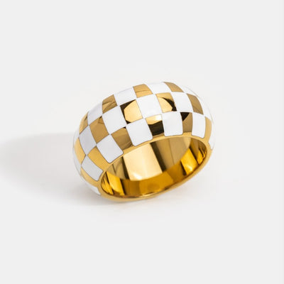 White & Gold Checkered Ring - Beautiful Earth Boutique