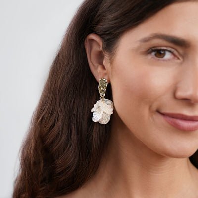 White & Gold Flower Petal Earrings - Beautiful Earth Boutique