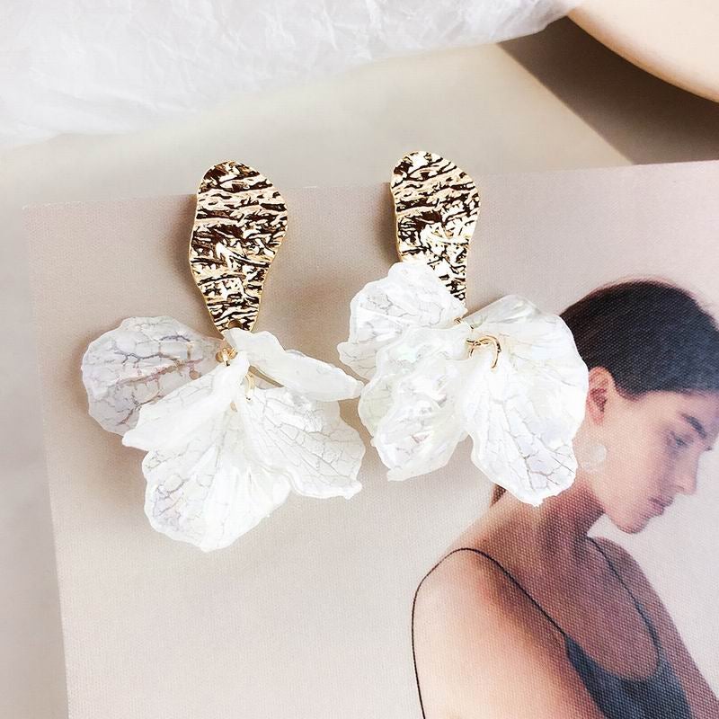 White & Gold Flower Petal Earrings