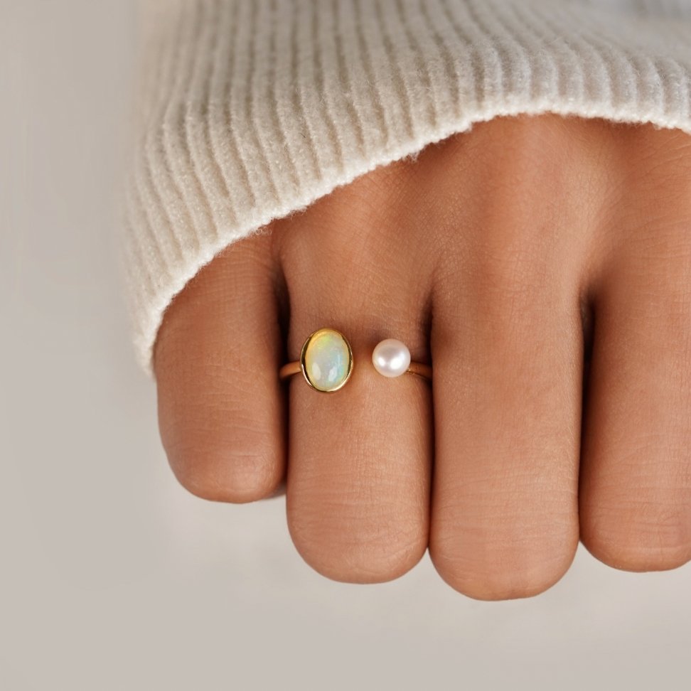 White Opal & Pearl Gold Ring - Beautiful Earth Boutique