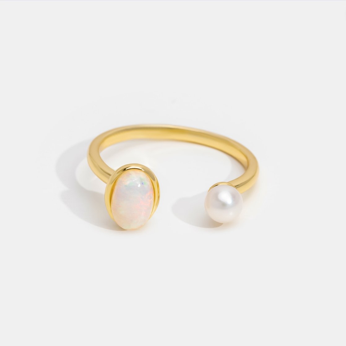 White Opal & Pearl Gold Ring - Beautiful Earth Boutique