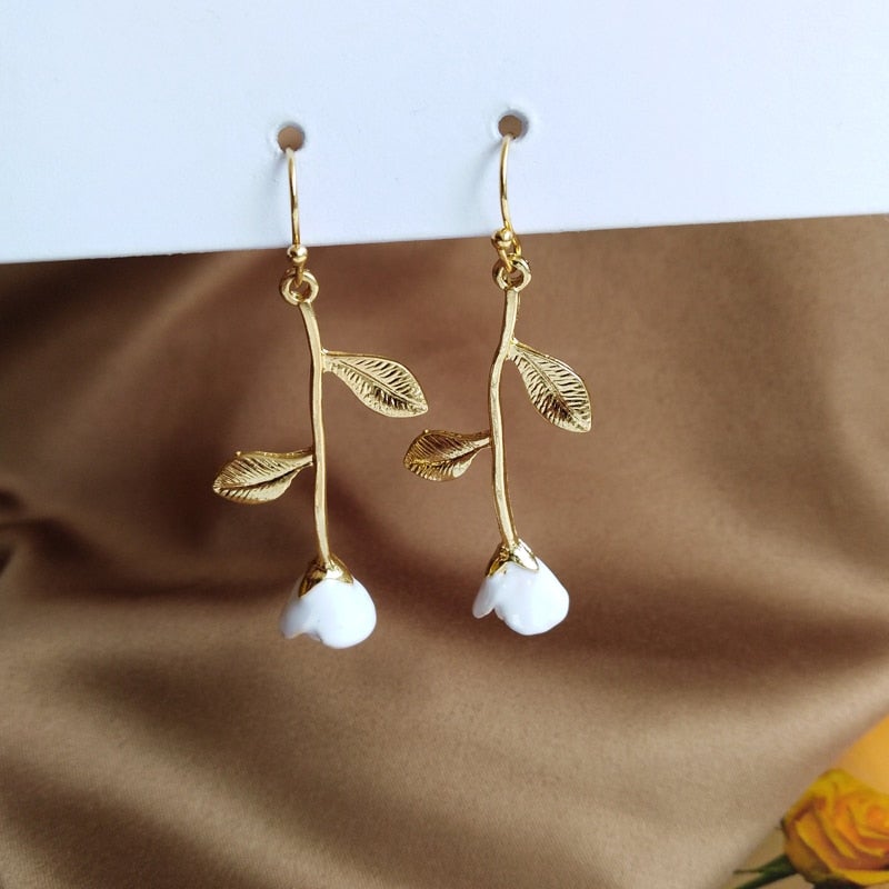 White Rose Earrings