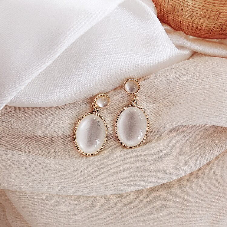 White Stone Drop Earrings