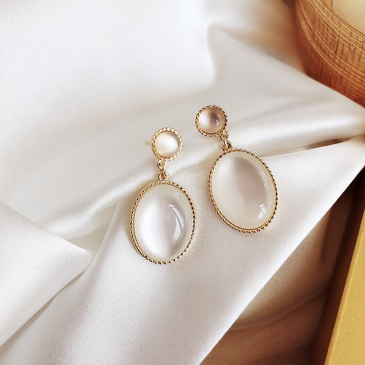 White Stone Drop Earrings